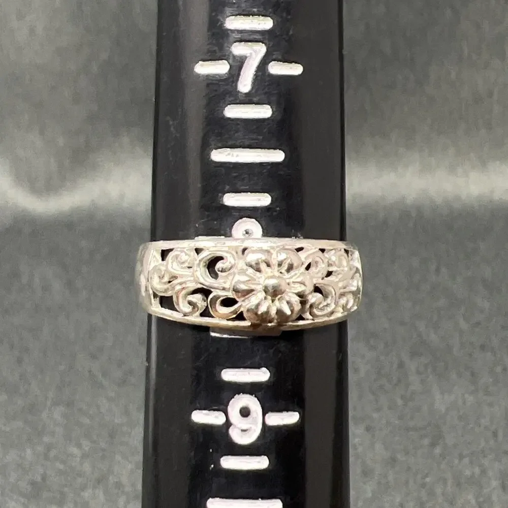 LA Sterling 925 Silver Floral Filigree Band Ring Size 8.5 Open Cutout Scroll